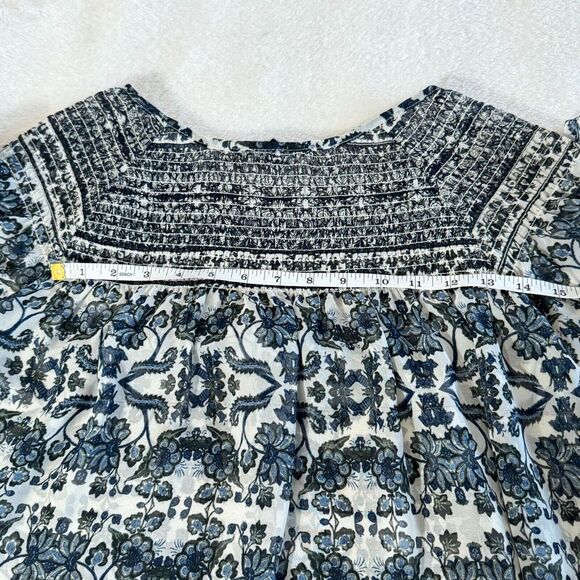 Zac & Rachel Peasant Top Womens L Blue Floral Long Sleeve Boho Festival Peasant - Picture 12 of 16